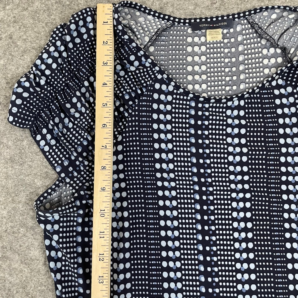 Tommy Hilfiger Womens Medium Navy White Dot Stretch Short Sleeve Top - Picture 8 of 10